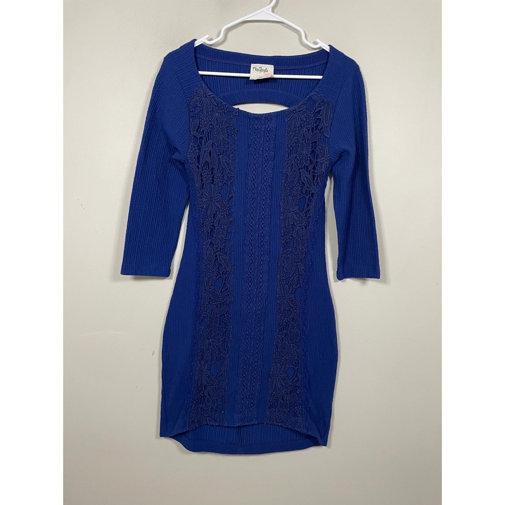 Free People Blue Open Back Bodycon Tunic Mini Dress Size Medium 2010s Boho